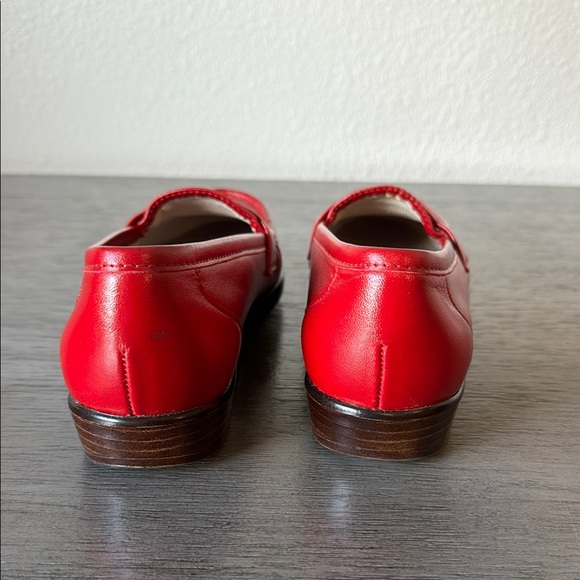 SAS Red Leather Loafers with Stitched Pattern - Picture 4 of 8